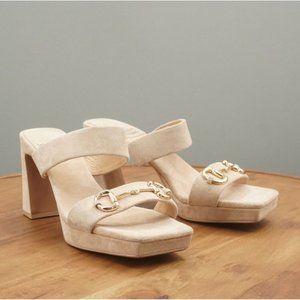 Jeffrey Campbell Womens Danity Sandals Block Heel Slide On Beige Suede Size 8.5